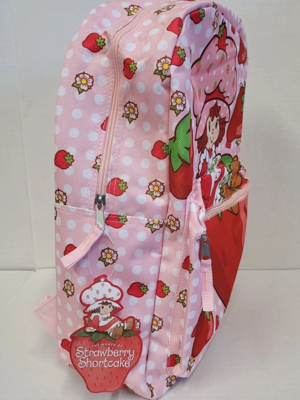Large Backpack - Strawberry Shortcake Pink Allover Print 15” School Bag Girl NEW